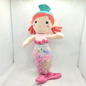 Modest Mermaid Plush Stuffed Doll Red Pigtails Hair Pink Rainbow Fin